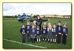 We decided to land at our local primary school to give the children a treat.